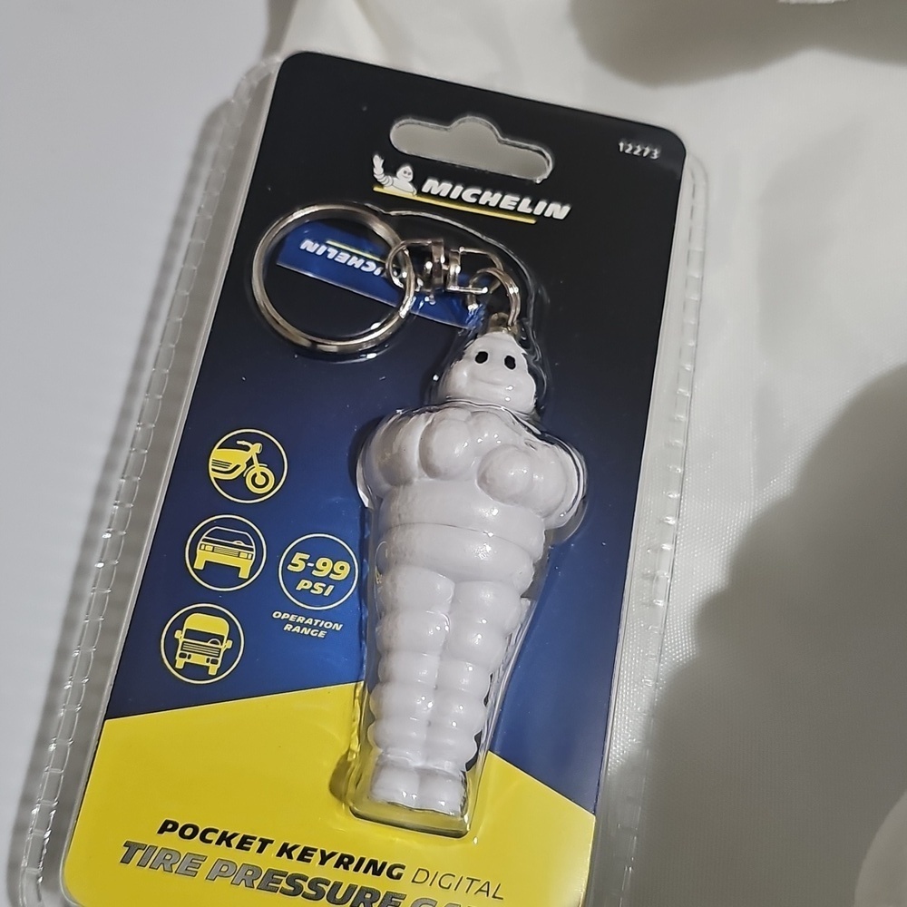 Michelin White Plush Toy with Keychain Digital Tire Pressure Gauge
